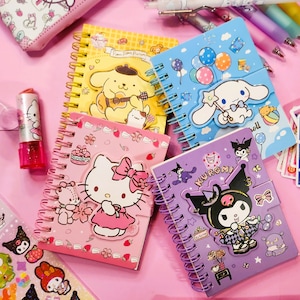 Kawaii Kitty & Friends Mini Notebook Magnetic Character Clasp Cute Japanese Kawaii Mini Bujo Journal Student Scrapbooking Supplies