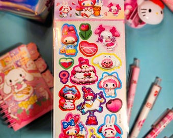 Sweet Bunny Glitter Holographic Sticker Sheet | Kawaii Planner Stickers