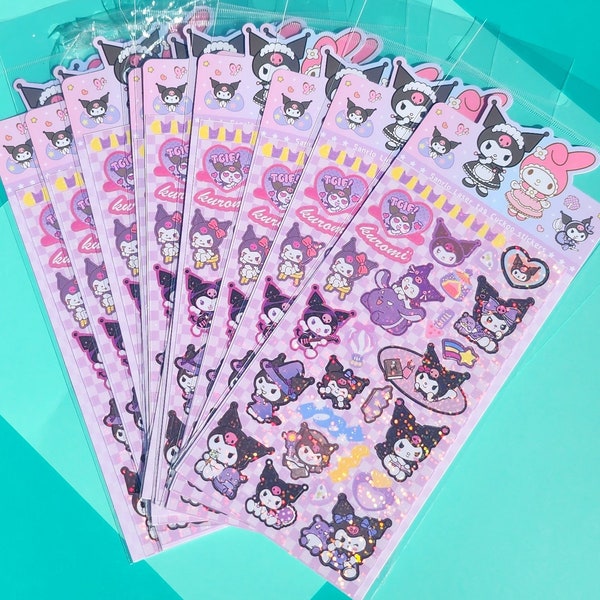 Kawaii Skull Bunny Holographic Stickers Cute Kawaii Kitty & Friends Glitter Sticker Sheet  Journaling Scrapbooking Bullet Journal Goo Card