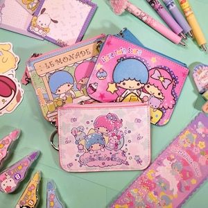 Kawaii Twins Wallet with Clear Credit Card Holder - Adorable Anime-Inspired Keychain Wallet in Water-Resistant Vegan Leather