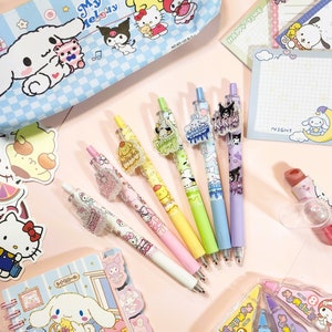 Kawaii Kitty & Friends Gel Pens Retractable Japanese Cartoon Character Pens with Acrylic Name Charm For Journaling Planners Student