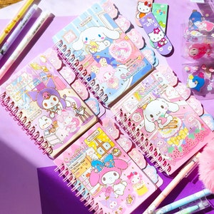 Cute Kawaii Mini Notebook Kawaii Kitty & Friends Four Section Mini Notebook Lined Junk Journal Kawaii Spiral Notebook Adorable Animal