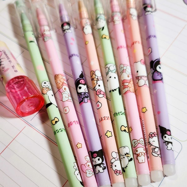 Kawaii Kitty and Friends Cute Pens Erasable Ink Kawaii Blue Ink Pens Study Supplies Kawaii Girls Gift Cute Erasable Pen