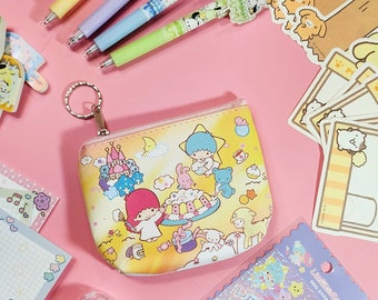 Kawaii Twins Coin Purse: Vegan Leather Keychain Wallet
