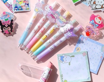 Set de bolígrafos de gel Kawaii Kitty & Friends: bolígrafos con clip de personajes