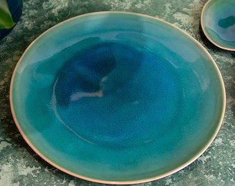 Großer Teller aus Portugal, Keramikteller, Blauer Teller, Dinnerplate