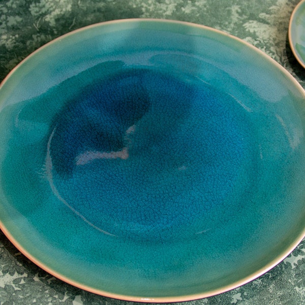 Großer Teller aus Portugal, Keramikteller, Blauer Teller, Dinnerplate