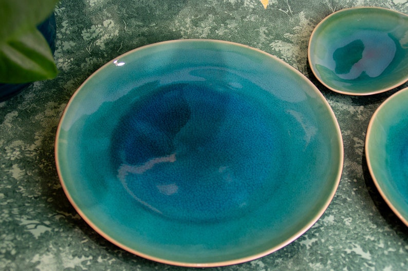 Großer Teller aus Portugal, Keramikteller, Blauer Teller, Dinnerplate Bild 3