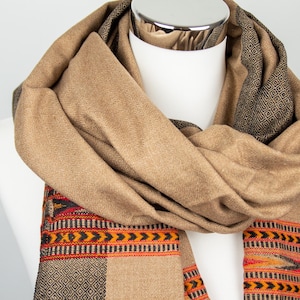 TIBET scarf made of cotton mix, stole, XXL scarf, cloth, blanket, meditation cloth, beige, No. 405