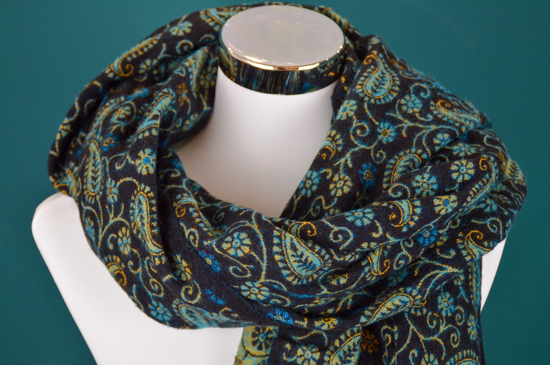 TIBET Scarf Made of Yak Wool Mix in a Fine Floral Pattern Etsy