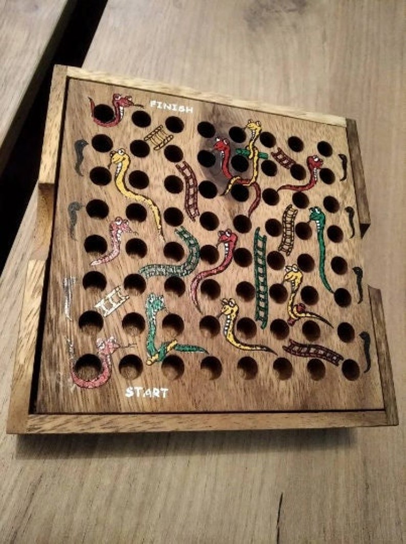 Snakes and Ladders Board Game Wooden Classic Board Game Etsy