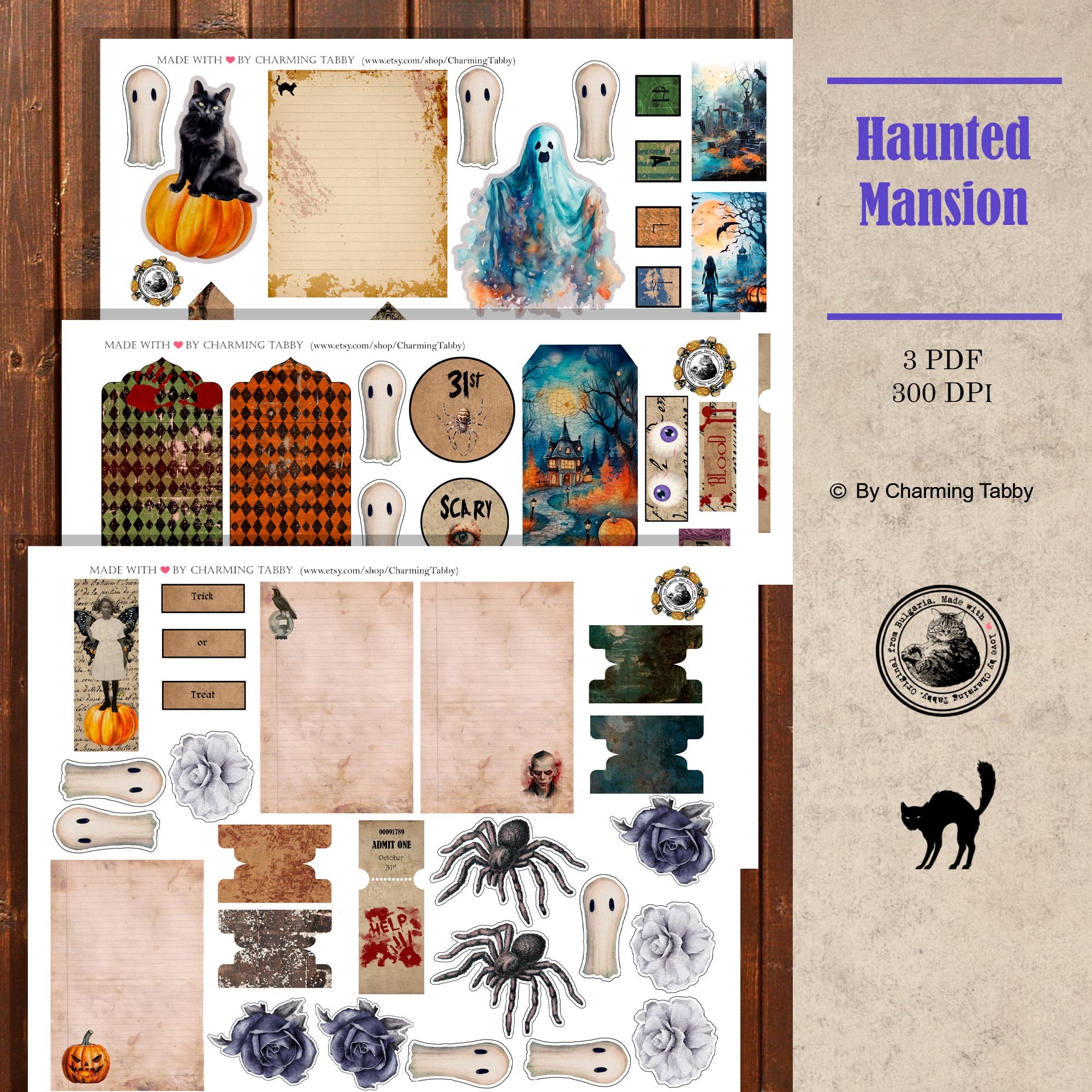 Haunted House, Halloween, Junk Journal Kit, Craft, Printable, Spooky ...
