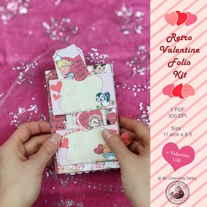 Folio de San Valentín, kit de diario basura para el día de San Valentín, folio plegable, San Valentín retro, kit de diario artístico, imprimible, folio de bricolaje