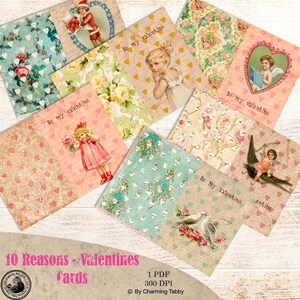 Valentine, Junk Journal, Cards, Love, Cherub, Cute little girls, Vintage, Scrapbook, Digital, Shabby, Mini cards, Victorian, Gift for her