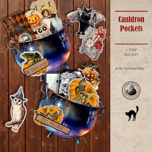 Halloween Pocket Tags, Autumn, Loaded Envelope, Junk Journal kit, Printable Ephemera, Collage sheet, Vintage, Paper, Scrapbook, Download