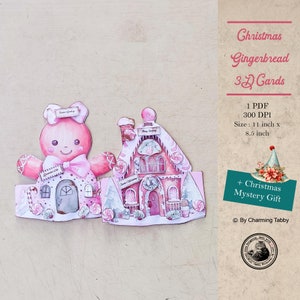 Lebkuchenhaus Klappkarte, Lebkuchenfrau, Junk Journal, Kit, 3D, Urlaub, Geschenk, Weihnachten, Dezember, Wohndeko, Printable, Einleger