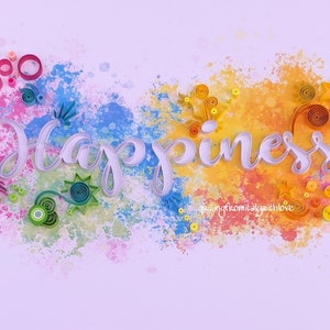 Quilling Paper Art Design scritta Happiness