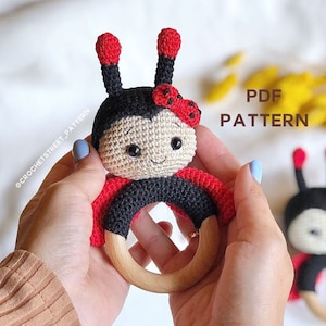 PATTERN ONLY: Crochet Ladybug Nana baby rattle | 6-12 months crochet pattern | Ladybug amigurumi crochet pattern (Digital PDF), #1771