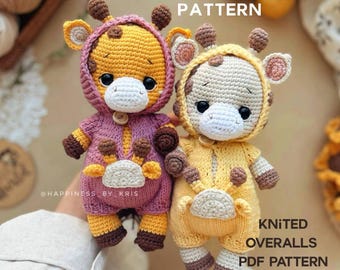 Doll Clothes Knitting Pattern for Giraffe / Knit Version Cozy Overall Pattern for Giraffe Toy