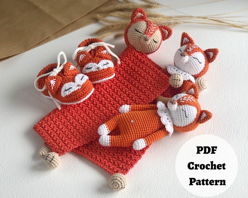 PATTERN BUNDLE: Crochet Fox Patterns - 4 PDF Tutorial, Fox crochet patterns, Crochet lovey pattern, Crochet baby shoe pattern bild 4