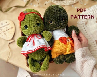 Sea Turtle Crochet Pattern, Sea Life Stuffed Animal, Aquatic Amigurumi Patterns, Crochet Turtle in Small Dress, Plushies Crochet Sea Turtle
