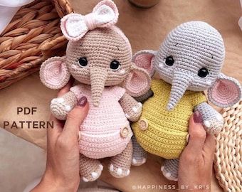 Thick Legs Elephant Crochet Pattern, Crochet Pattern Jungle Animals Elephant Toy, Elephant Amirigumi, Pdf Patterns for Crochet Elephants