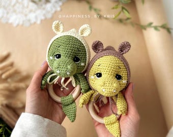 Crochet Pattern Baby Crocodile Rattle – Amigurumi Toy PDF, DIY Soft Plushie, Baby Gift Idea, Stuffed Animal, Digital Download