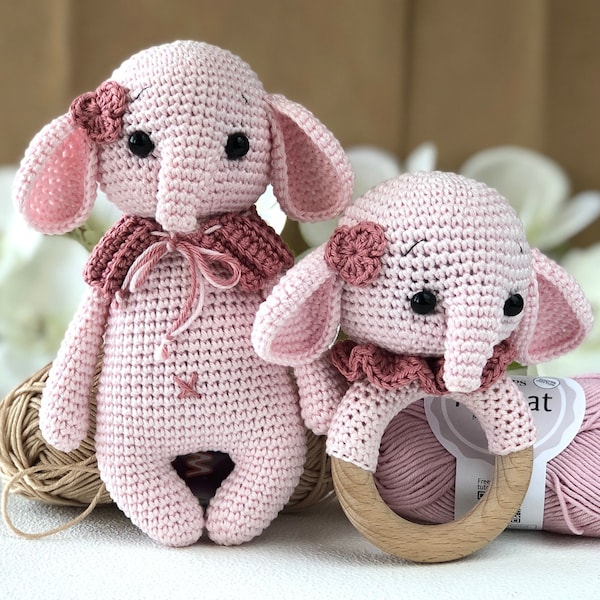 Crochet Pattern PDF: Amigurumi Elephants Toy & Rattle Set, DIY Craft Tutorial in English, Perfect Gift for Crafters | Mothers day gift Idea
