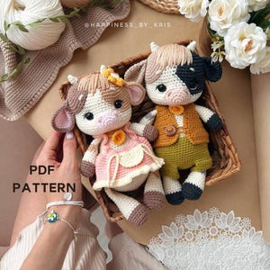 The Cow in Casual Dress Crochet Pattern, Amigurumi Doll, Farm Animal Crochet Pattern, Highland Cow Crochet Pattern, Cuddle and Play Cow Toy