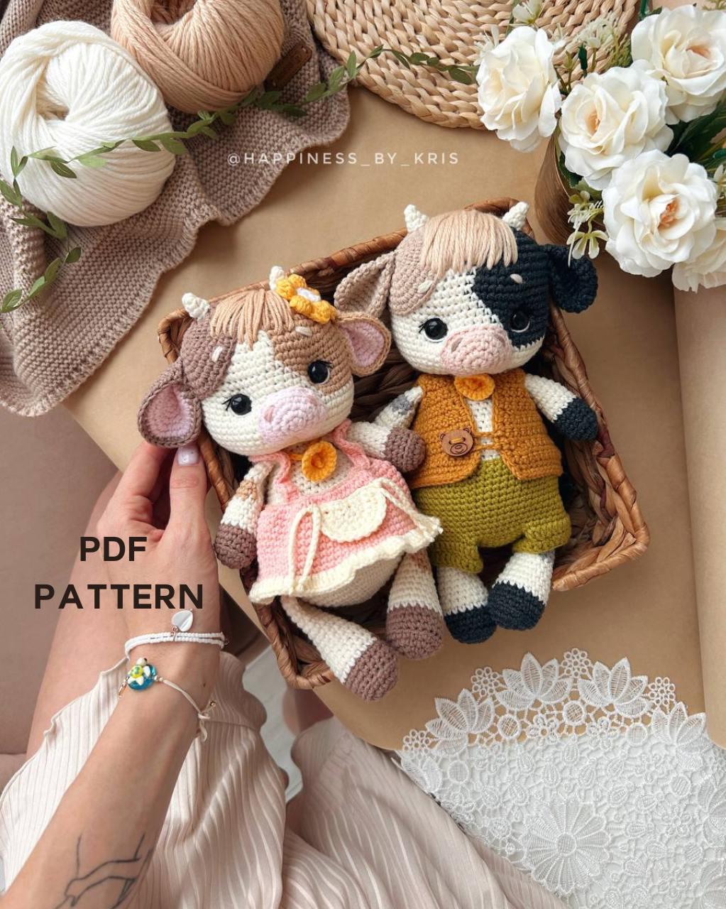 The Cow in Casual Dress Crochet Pattern, Amigurumi Doll, Farm Animal Crochet Pattern, Highland Cow Crochet Pattern, Cuddle and Play Cow Toy