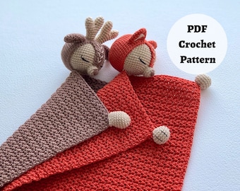 Сrochet Pattern: Baby Towels Decorated with Animal Figures, Baby Blanket with Amigurumi Animals, Crochet Deer and Fox to Decorate a Towel