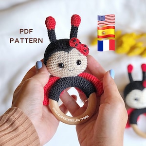 PATTERN ONLY: Crochet Ladybug Nana baby rattle | Baby rattle crochet pattern | Ladybug amigurumi crochet pattern | Summer crochet pattern