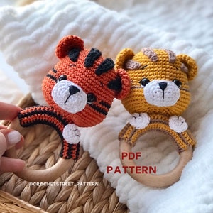 Tiger Baby Rattle Crochet Pattern - amigurumi tiger toy crochet pattern