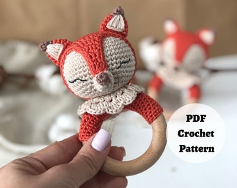 Lucy Fox CROCHET PATTERN, Baby Rattle crochet pattern, Crochet fox teethe ring pattern,Crochet Baby Rattle Fox Pattern, Rattle fox crochet