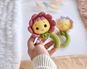 Patrón de crochet de flor de margarita - Amantes de las flores, decoración floral, baby shower, ramo de flores, tutorial de sonajero para bebé - Descargar PDF