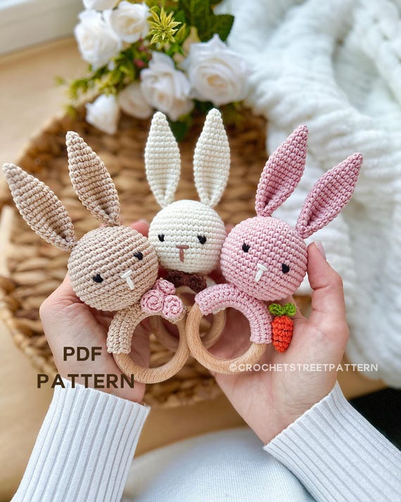 Miffin the Bunny Rattle Crochet Pattern, Amigurumi Crochet
