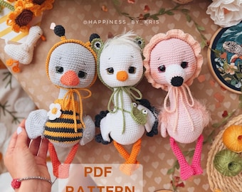 Crochet Bird Pattern Bundle PDF – Goose, Flamingo & Stork Amigurumi Patterns | Cute Bird Dolls | English US Terms