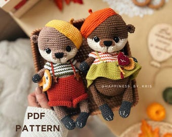 Crochet Otter Couple Pattern PDF — Cozy Autumn Amigurumi Animals | Fall Crochet Project with Clothes | Cute Woodland Toy Tutorial