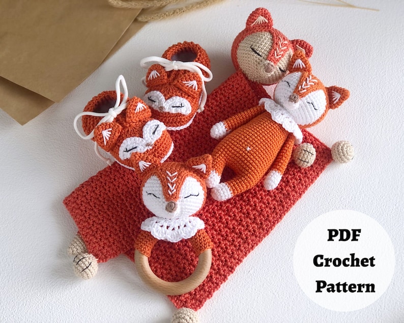 PATTERN BUNDLE: Crochet Fox Patterns - 4 PDF Tutorial, Fox crochet patterns, Crochet lovey pattern, Crochet baby shoe pattern bild 5