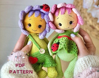 Cuddle Size Amigurumi Flower, Flower Crochet Pattern, Two Outfits a Dress and Shorts, Crochet Pattern Baby flower with petals Pattern PDF