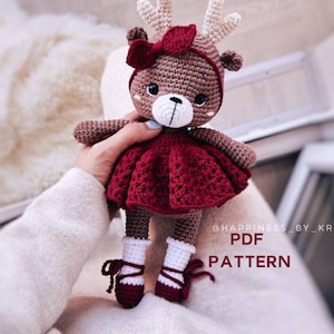 Deer in a Red Skirt Crochet Pattern - Amigurumi Deer Pattern - Digital Download - DIY Crochet Toy - Tiny Woodland Animal Crochet Pattern