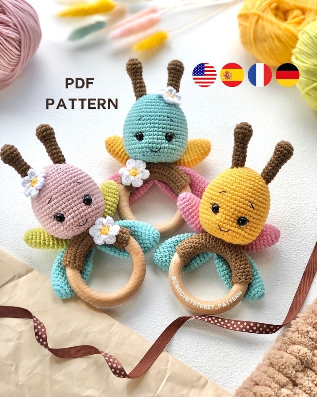 Spanish Rattle Crochet Baby Rattle Pattern, Crochet Butterfly Patterns English/spanish ...