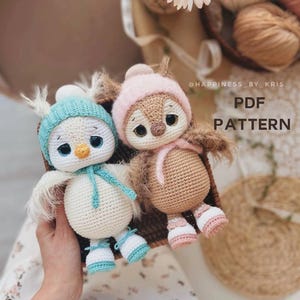 靴を履いたかわいいフクロウのかぎ針編みパターン - 編みぐるみおもちゃPDF、DIYの鳥のぬいぐるみ、手作りのぬいぐるみパターン、ぬいぐるみ、すぐにダウンロード