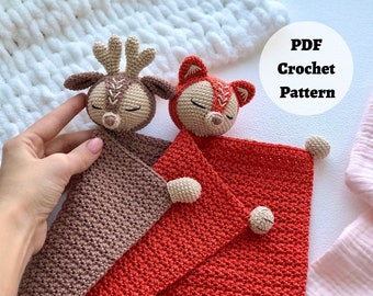 Baby crochet patterns: fox & deer baby snuggy crochet pattern | Lovey crochet pattern | fox and deer lovey | Crochet pattern baby set | PDF