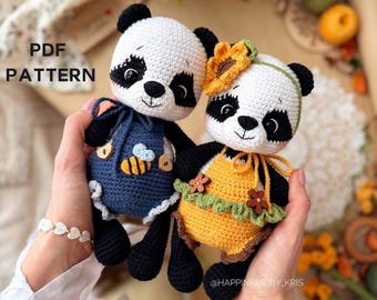 Crochet Panda Pattern PDF, Amigurumi Panda Toy with Clothes, Cute Animal Doll Pattern, Easter Spring Crochet