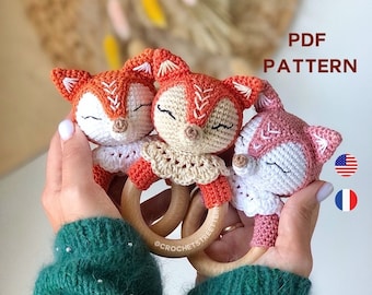 Lucy Fox CROCHET PATTERN, Baby Rattle crochet pattern, Crochet fox teethe ring pattern,Crochet Baby Rattle Fox Pattern, Rattle fox crochet