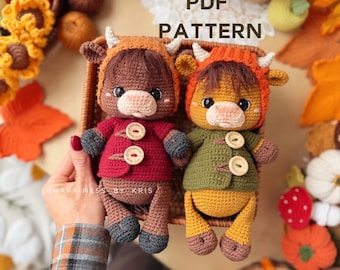 Bull Crochet Pattern PDF, Amigurumi Bull Pattern, Crochet Cow Toy, Farm Animal Crochet Pattern, Bull Doll with Clothes