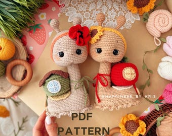 Snail Crochet Pattern PDF, Amigurumi Snail with Removable Shells, Apple House, Fairy House, Cute Snail Toy Pattern