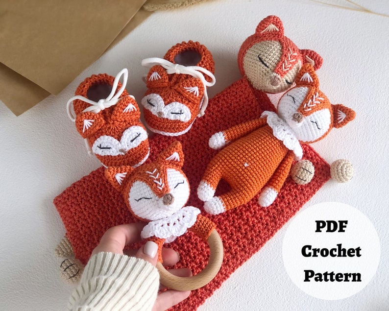 PATTERN BUNDLE: Crochet Fox Patterns - 4 PDF Tutorial, Fox crochet patterns, Crochet lovey pattern, Crochet baby shoe pattern bild 6