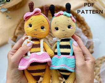 Stylish Bee Crochet Pattern PDF – Amigurumi Bee Toy, Cotton Yarn, Beginner-Friendly, Baby Room Decor, Instant Download